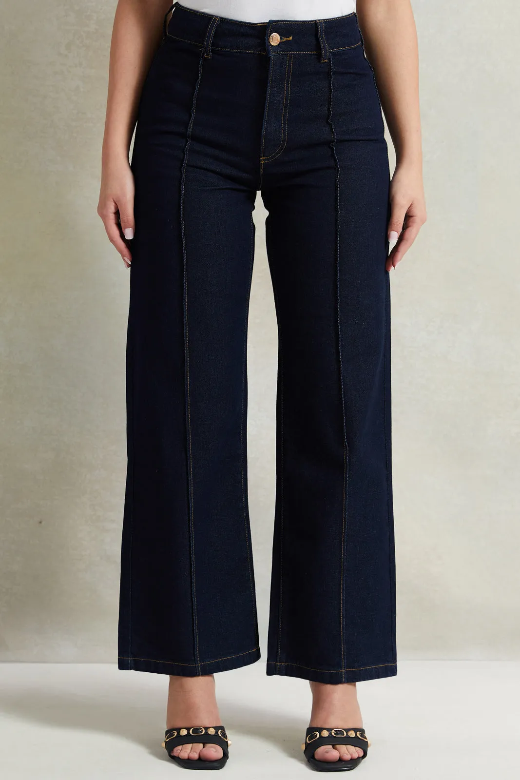 Women Navy Wide Leg Front Seam Jeans sold by Redtag