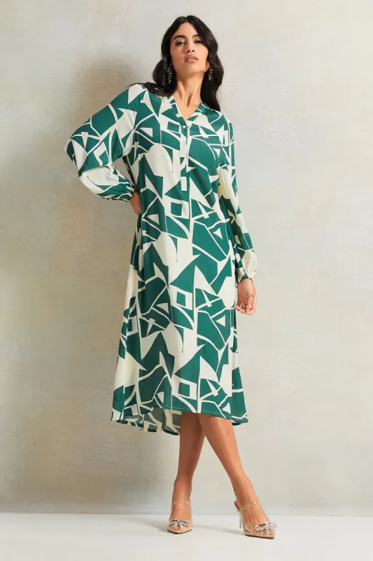 Women Green And Beige Printed Dress sold by Redtag