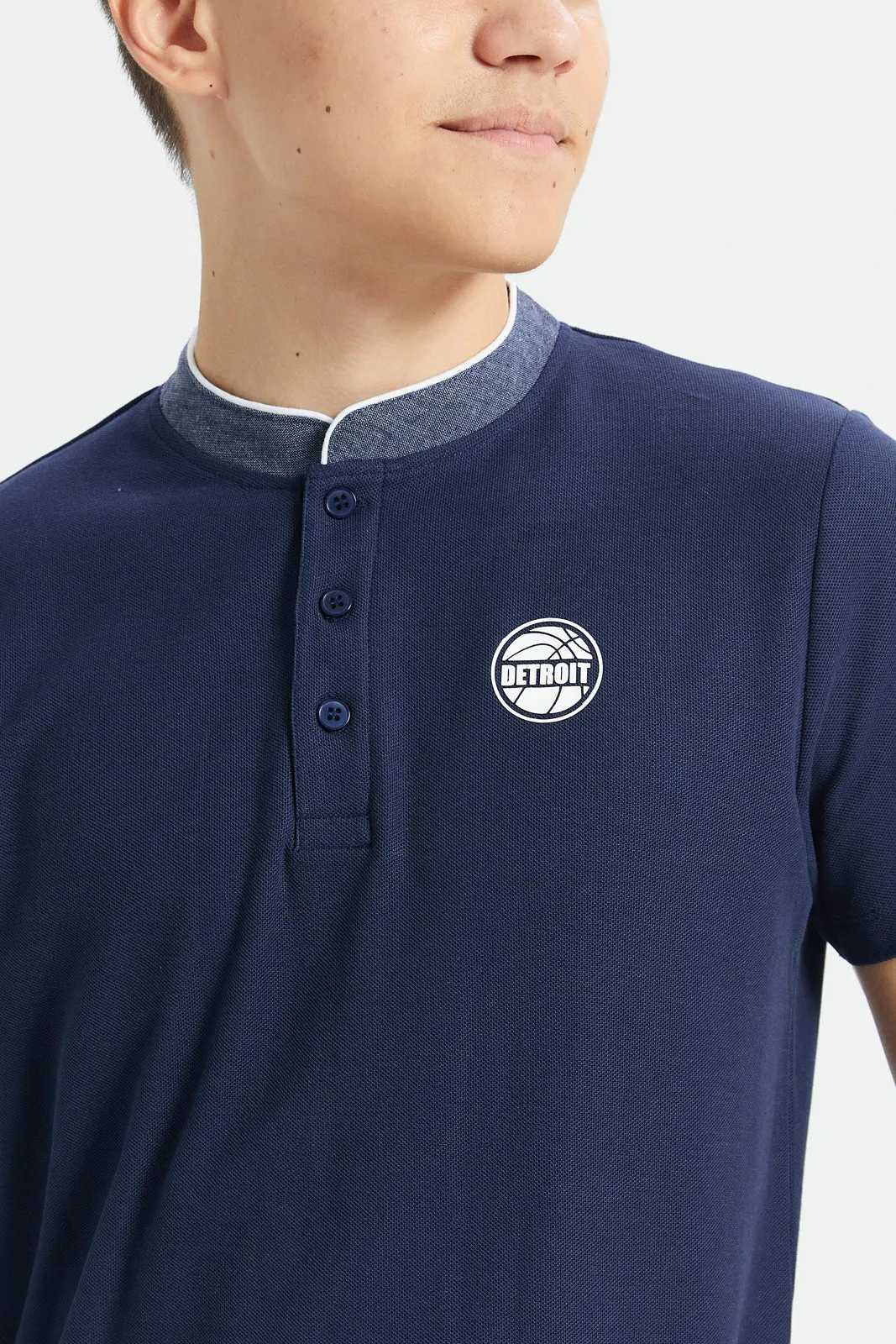 Senior Boys Navy Mandarin Collar Polo Shirt sold by Redtag product image thumbnail 4