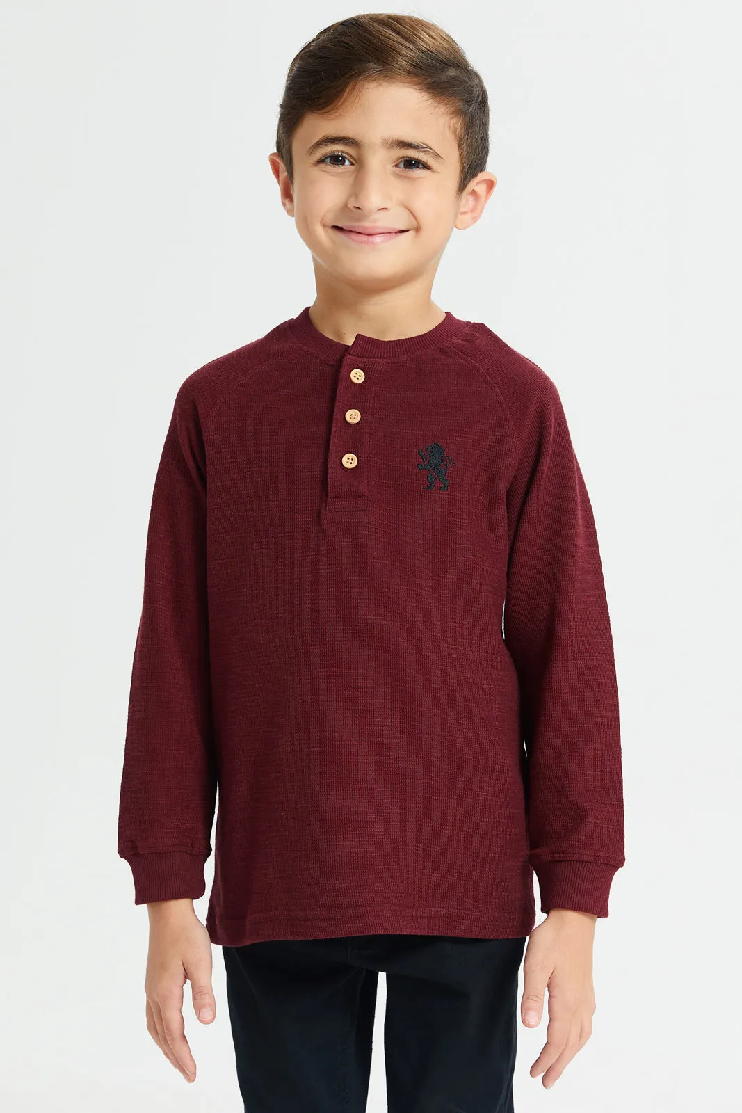 Boys Burgundy Embroidered T-Shirt sold by Redtag