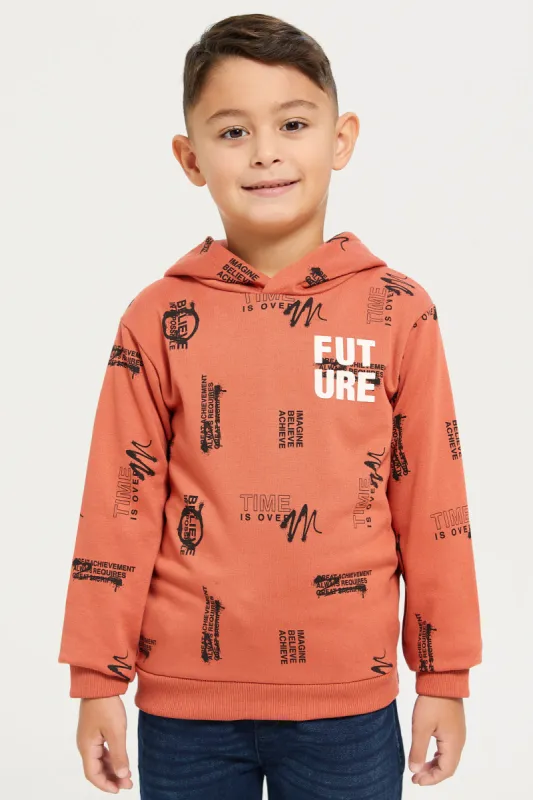 Boys Beige Print Hooded Sweatshirt sold by Redtag