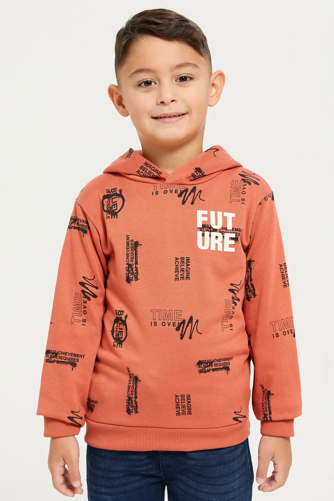 Boys Beige Print Hooded Sweatshirt sold by Redtag
