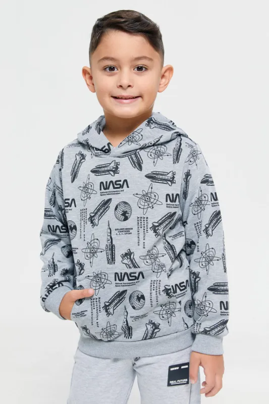 Boys Grey Front & Back Print Hooded Sweatshirt sold by Redtag