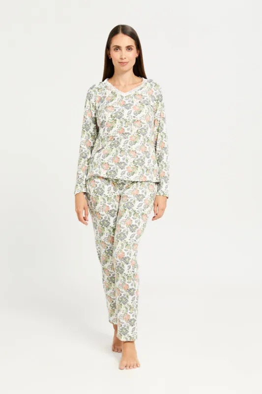 Women Ivory Printed Pyjama Set (2 Piece) sold by Redtag