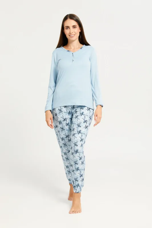Women Blue Printed Pyjama Set (2 Piece) sold by Redtag