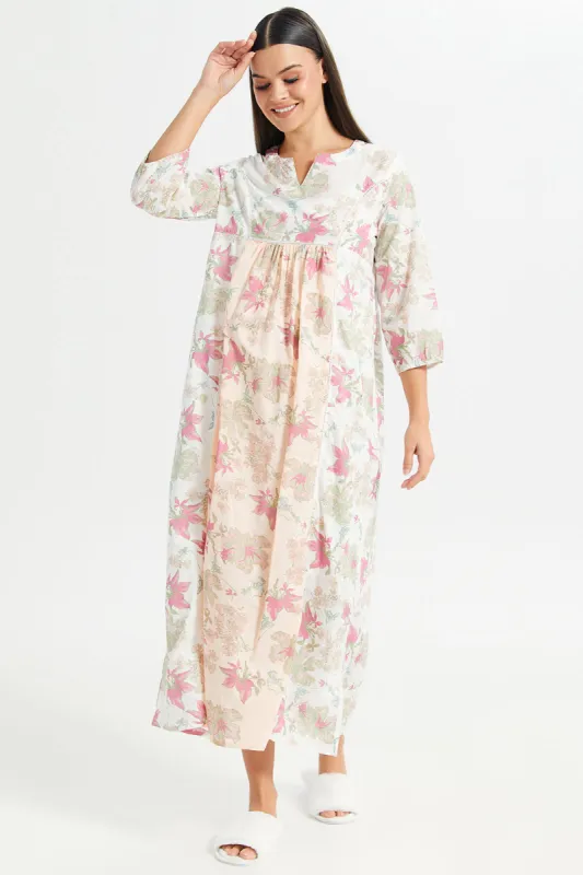 Women White Front Border Print Nightgown sold by Redtag