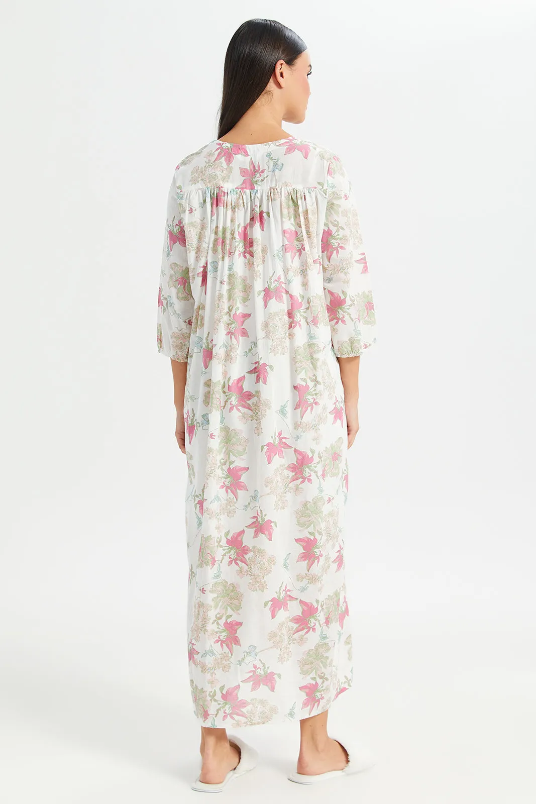 Women White Front Border Print Nightgown sold by Redtag product image thumbnail 3