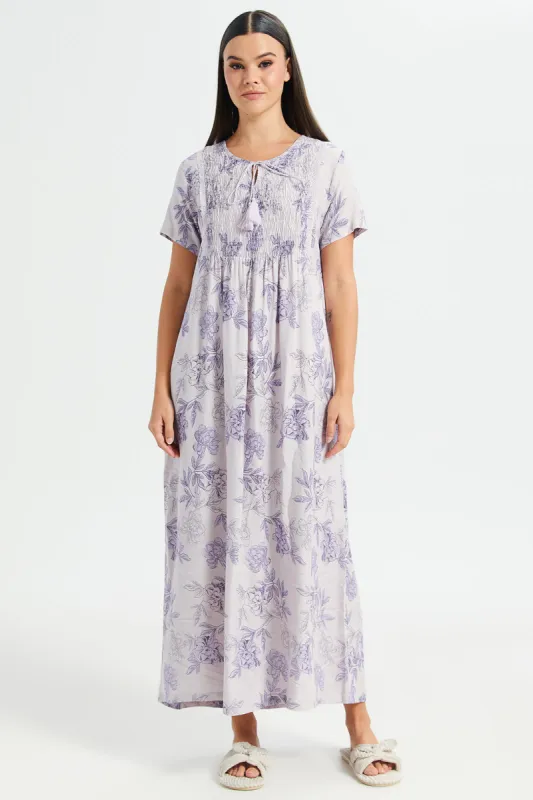 Women Lilac Aop Front Frill Nightgown sold by Redtag