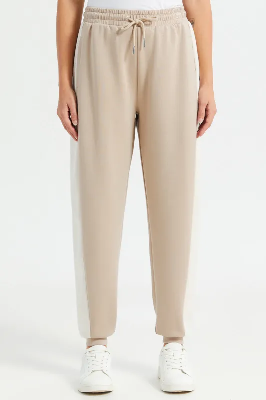 Women Brown Panel Detailed Elasticated  Joggers sold by Redtag