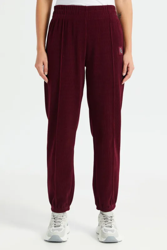 Women Burgundy Plain Joggers sold by Redtag