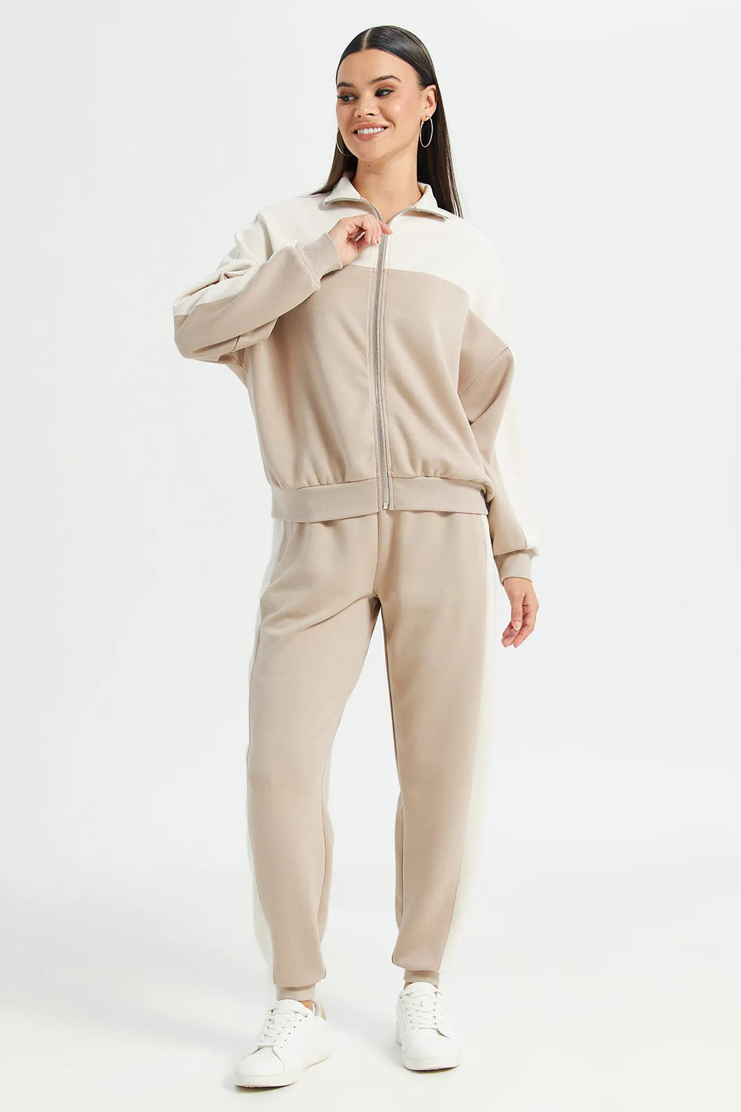 Women Brown Panel Detailed High Neck Zip Through Jacket sold by Redtag product image thumbnail 2