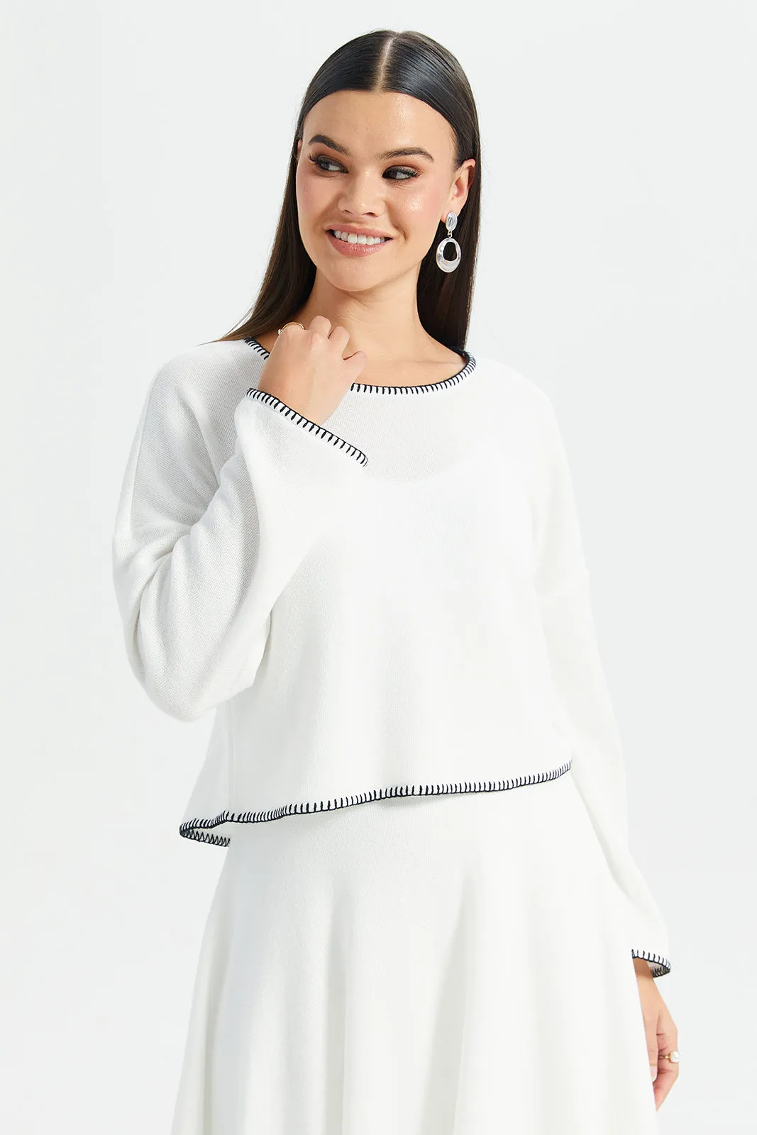Women Ivory Embellished Contrast Blouse sold by Redtag