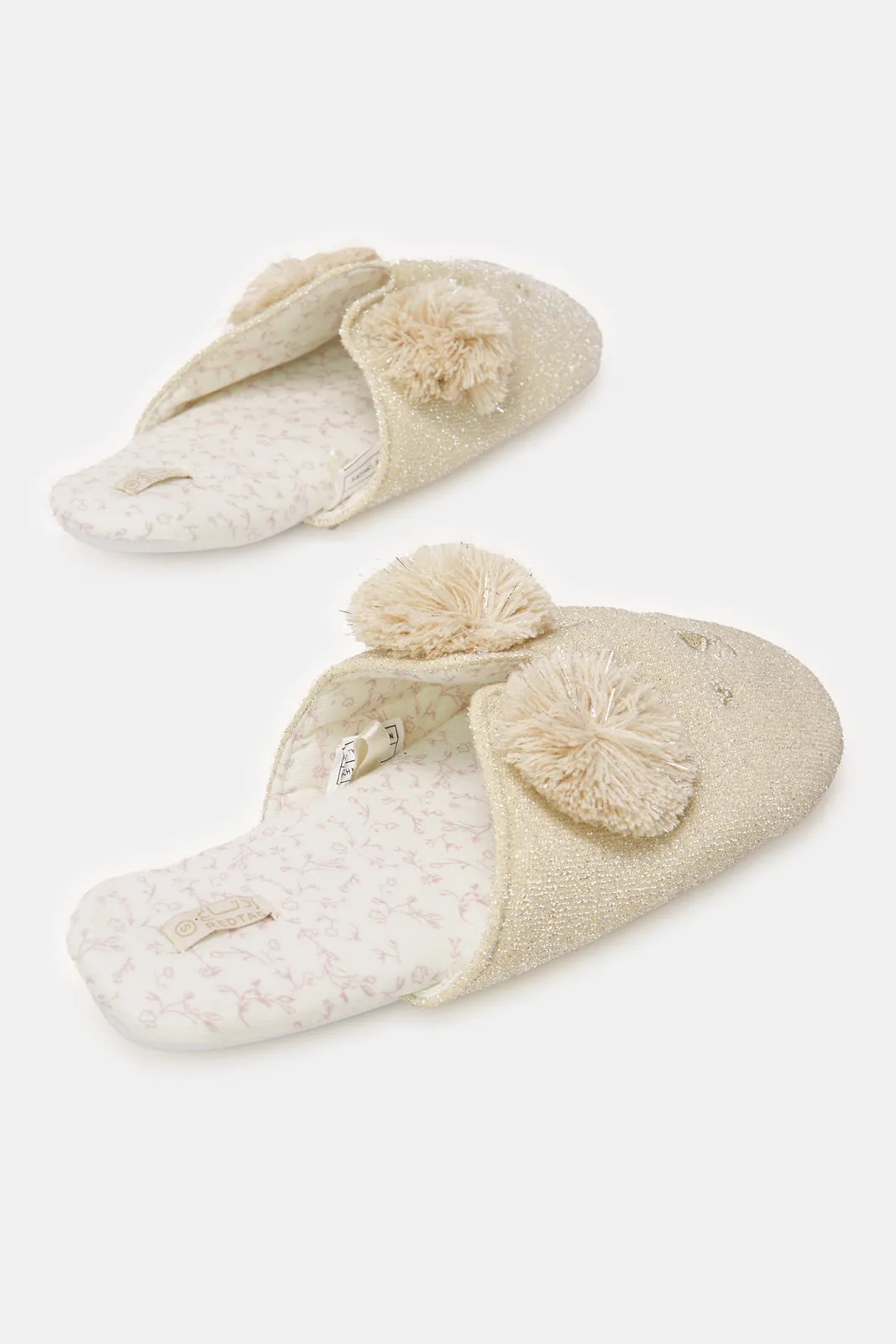 Women Beige Closed Toe Pom Pom Slippers sold by Redtag product image thumbnail 4