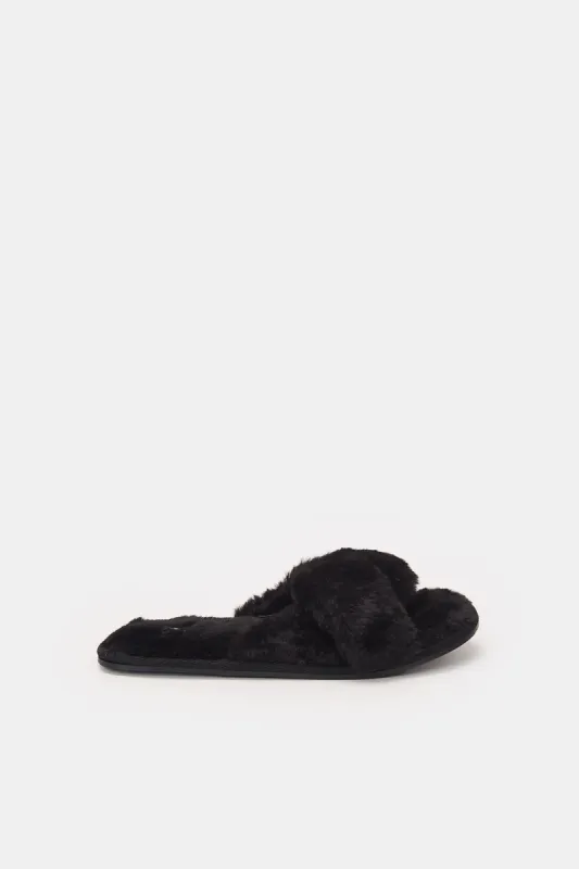 Women Black Cross Over Slipper sold by Redtag