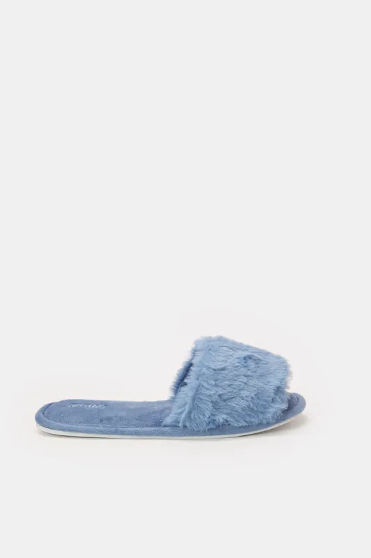 Women Blue Classic Fur Slipper sold by Redtag