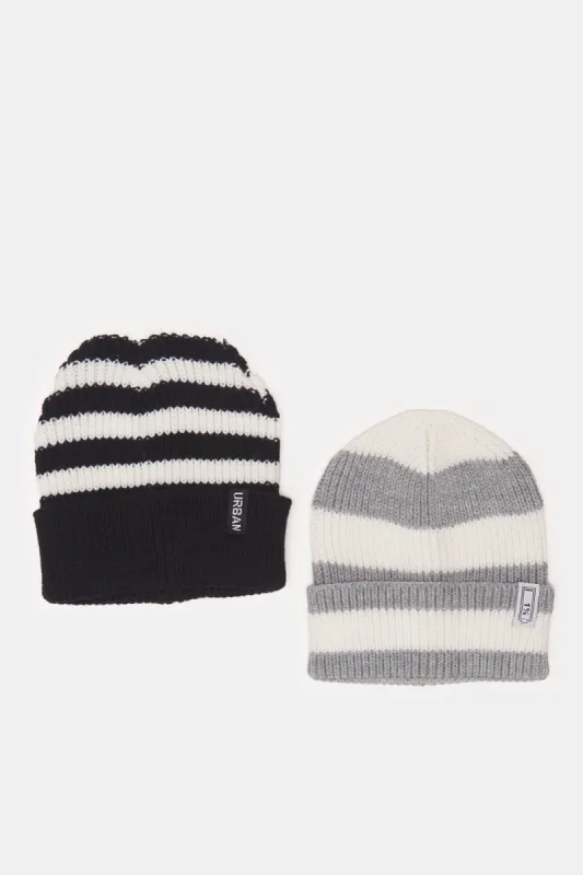 Boys Black And Grey Knitted Cap Set (2 Piece) sold by Redtag