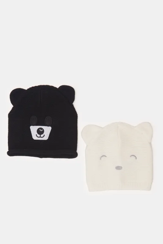 Boys Black And Cream Knitted Cap Set (2 Piece) sold by Redtag