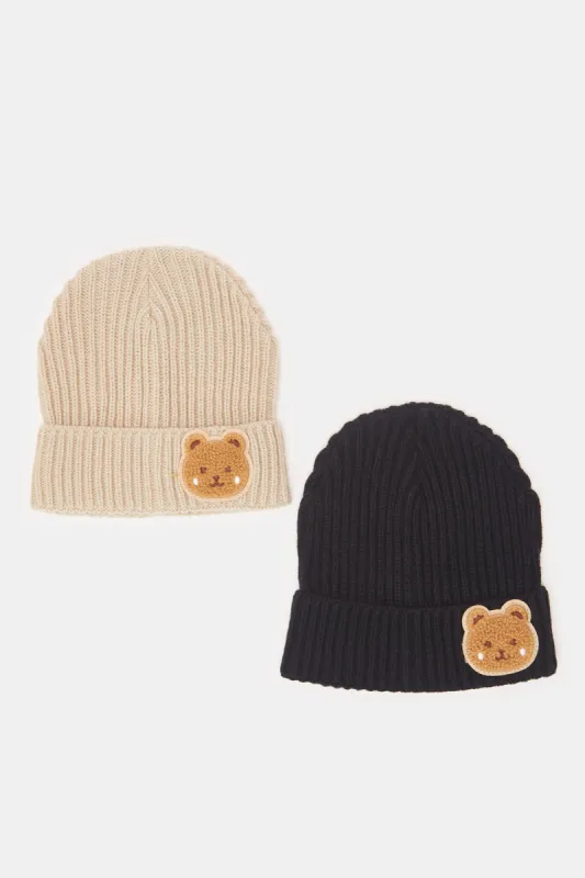 Boys Beige And Black Knitted Cap Set (2 Piece) sold by Redtag