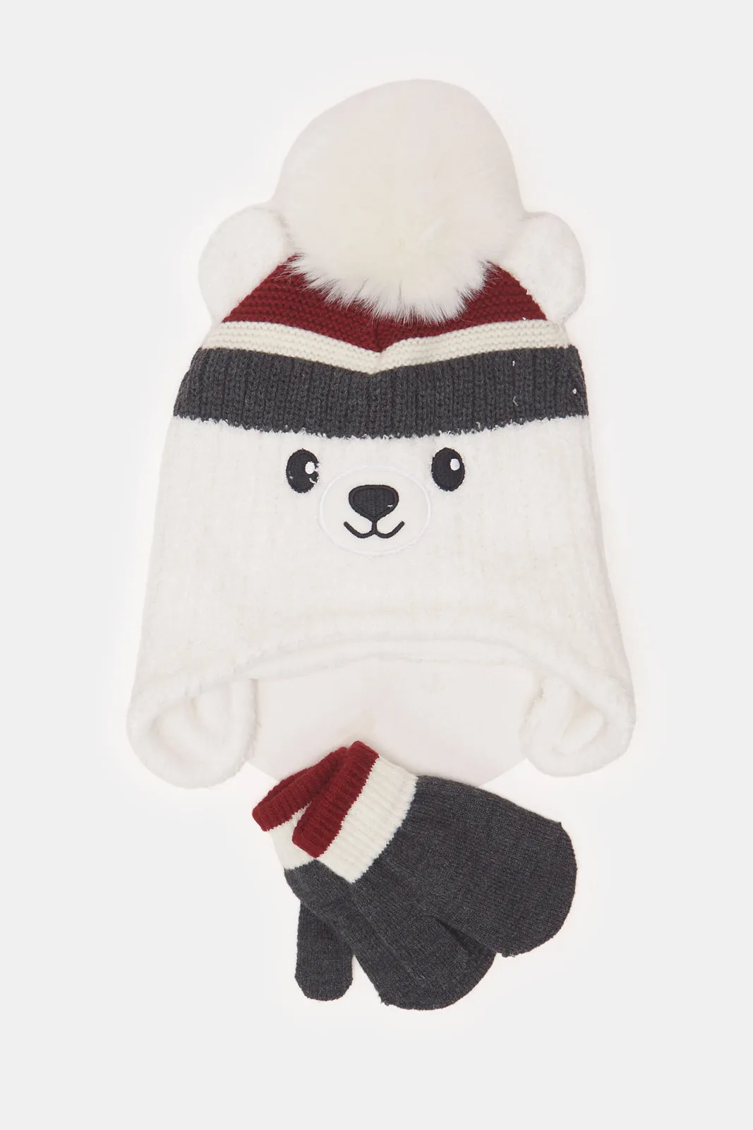 Boys White And Charcoal Knitted Cap With Gloves (2 Piece) sold by Redtag