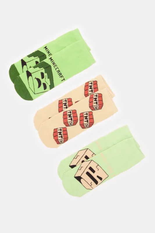 Senior Boys Assorted Mine Craft Ankle Socks Set (3 Pairs) sold by Redtag