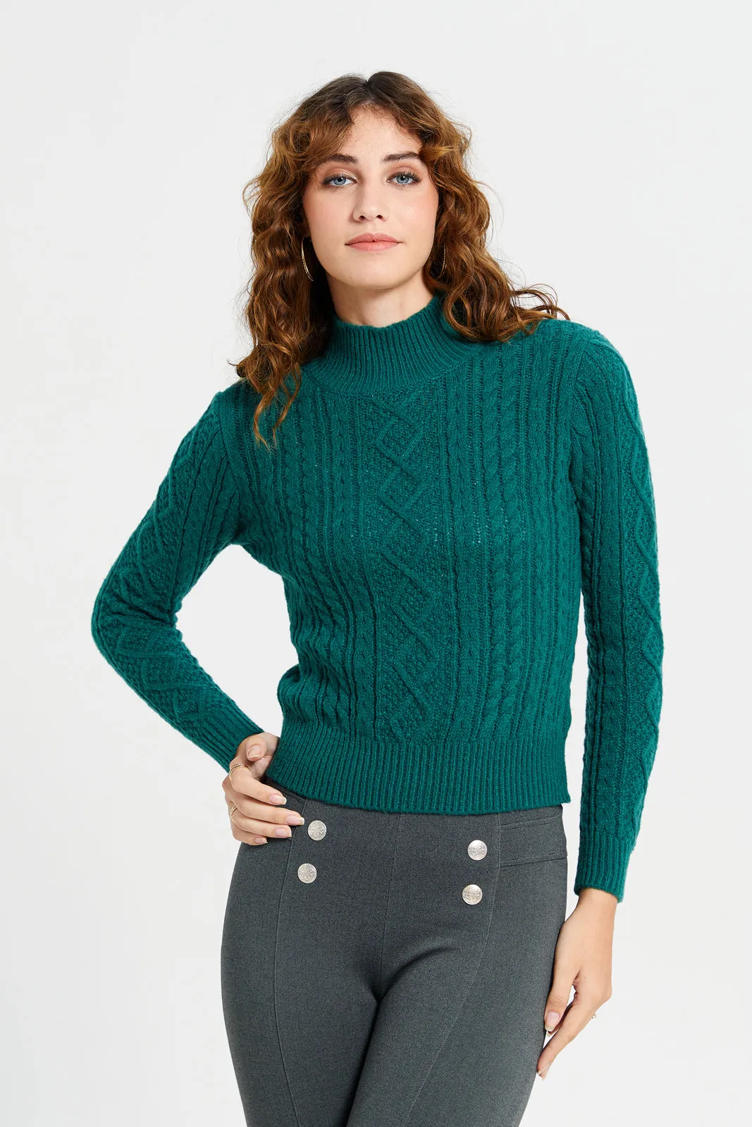 Women Green Knitted Pullover sold by Redtag