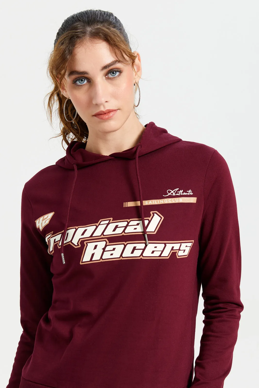 Women Burgundy Printed Active Sweatshirt sold by Redtag product image thumbnail 4
