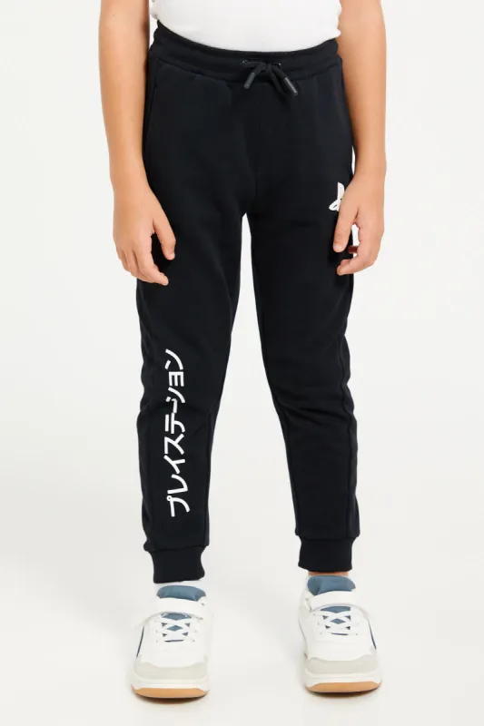 Boys Black Printed Track Pants sold by Redtag