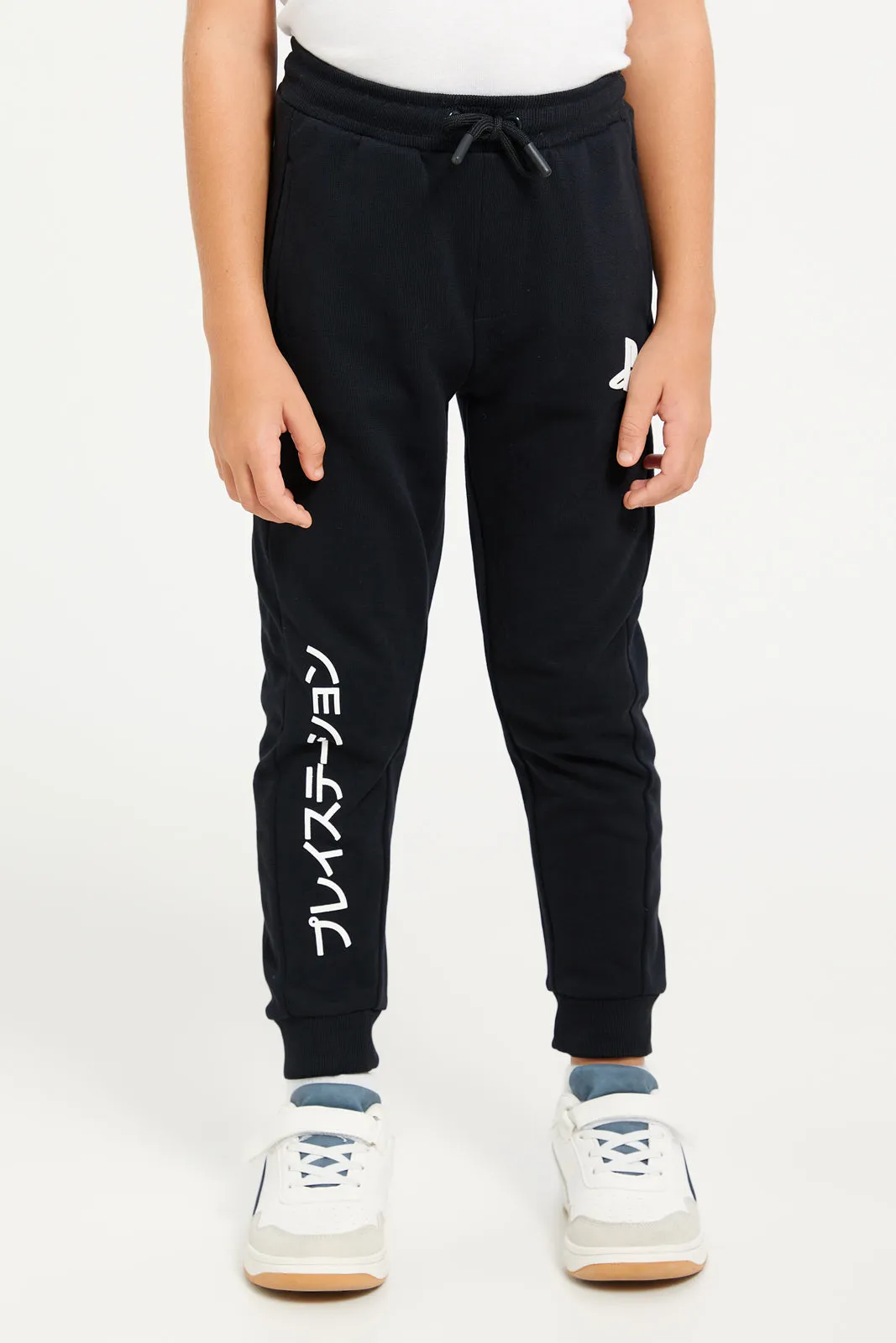 Boys Black Printed Track Pants sold by Redtag