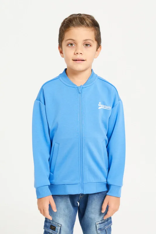 Boys Blue Baseball Collar Sweatshirt With Zipper sold by Redtag