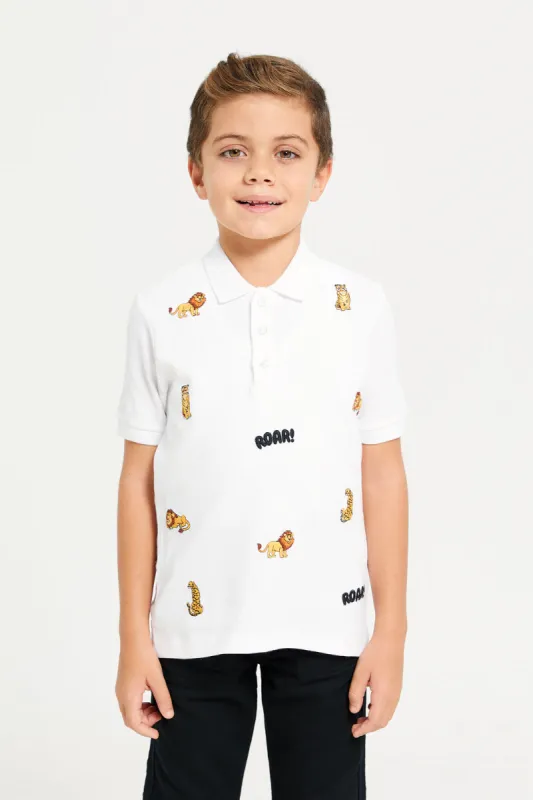 Boys White Embroidered Polo T-Shirt sold by Redtag