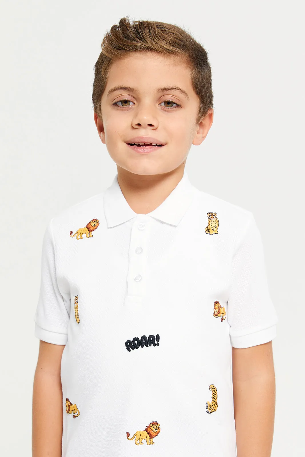 Boys White Embroidered Polo T-Shirt sold by Redtag product image thumbnail 4