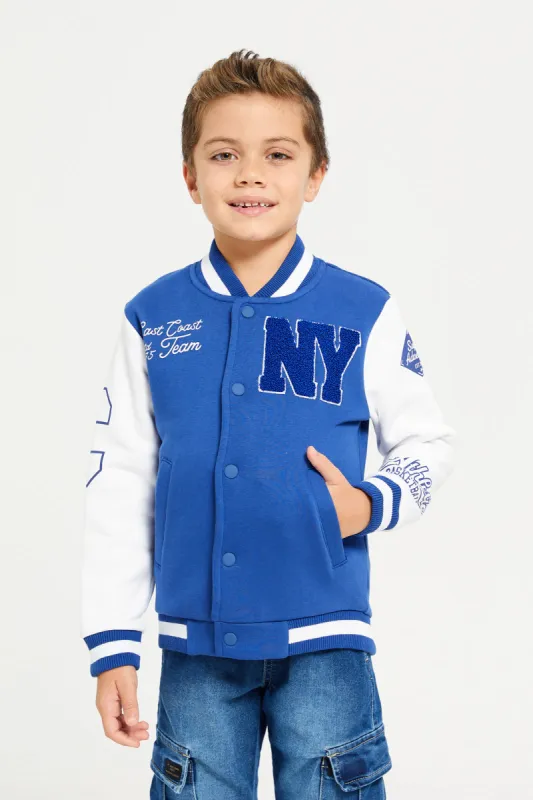 Boys Navy And White Bomber Front Open Sweatshirt sold by Redtag
