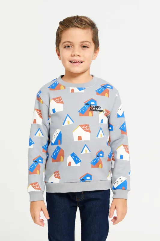 Boys Grey House Print Sweatshirt sold by Redtag