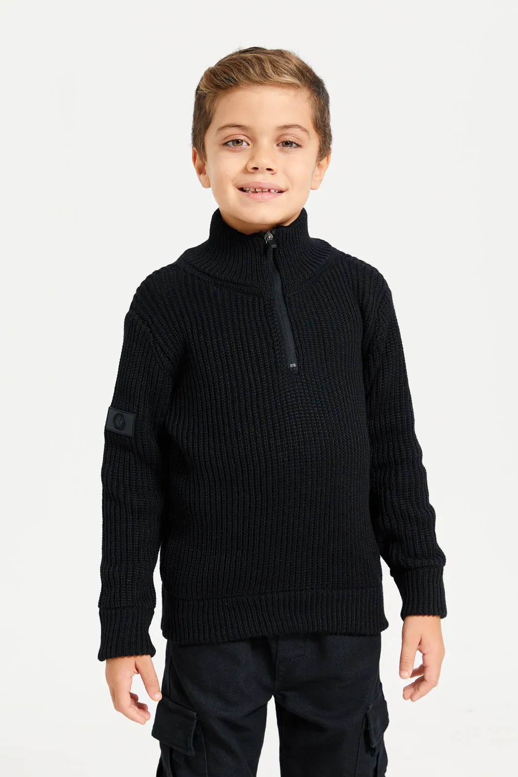 Boys Black Zip Placket Pullover sold by Redtag