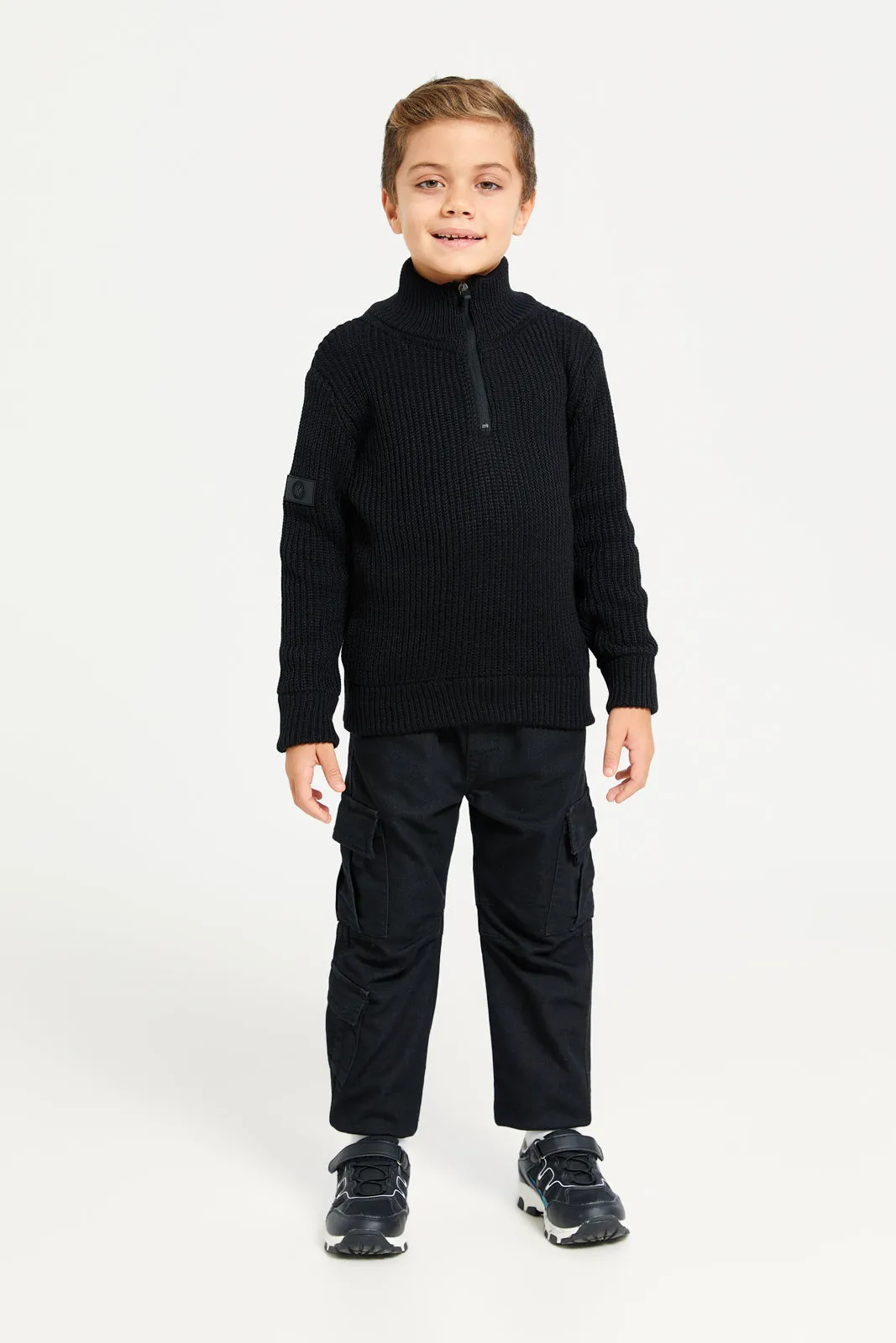 Boys Black Zip Placket Pullover sold by Redtag product image thumbnail 2