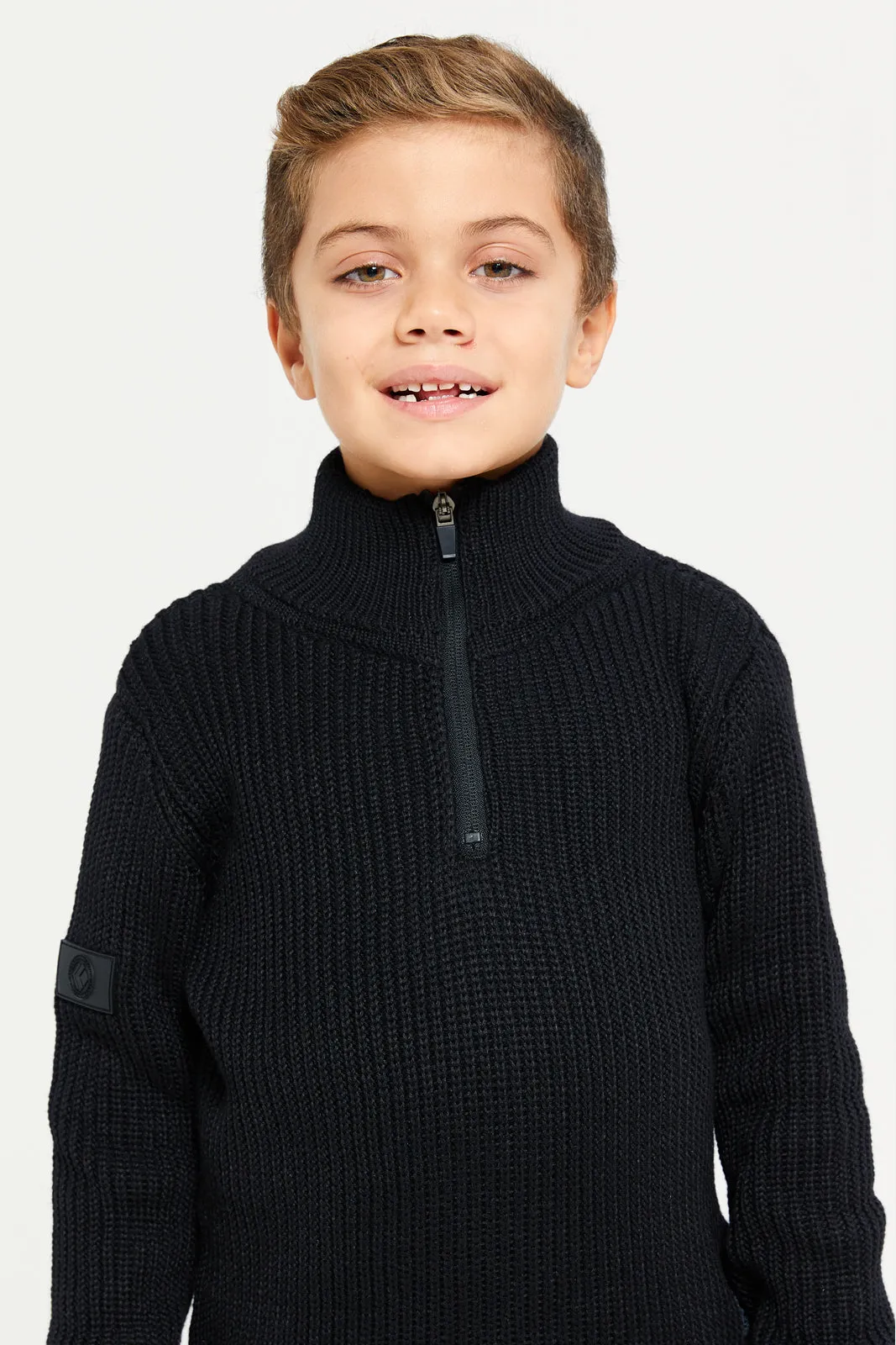 Boys Black Zip Placket Pullover sold by Redtag product image thumbnail 4