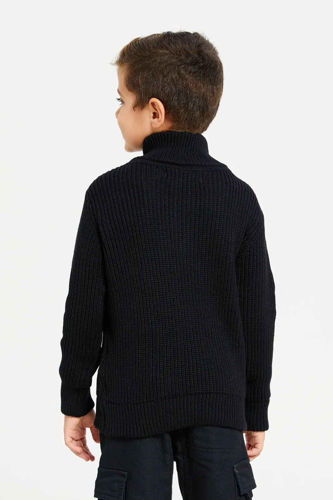 Boys Black Zip Placket Pullover sold by Redtag product image thumbnail 3