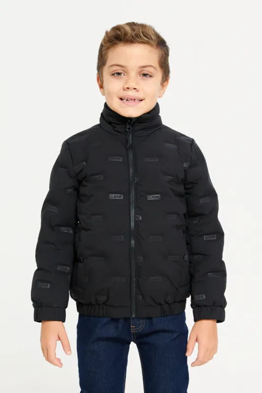 Boys Black Embossed Padded Jacket sold by Redtag