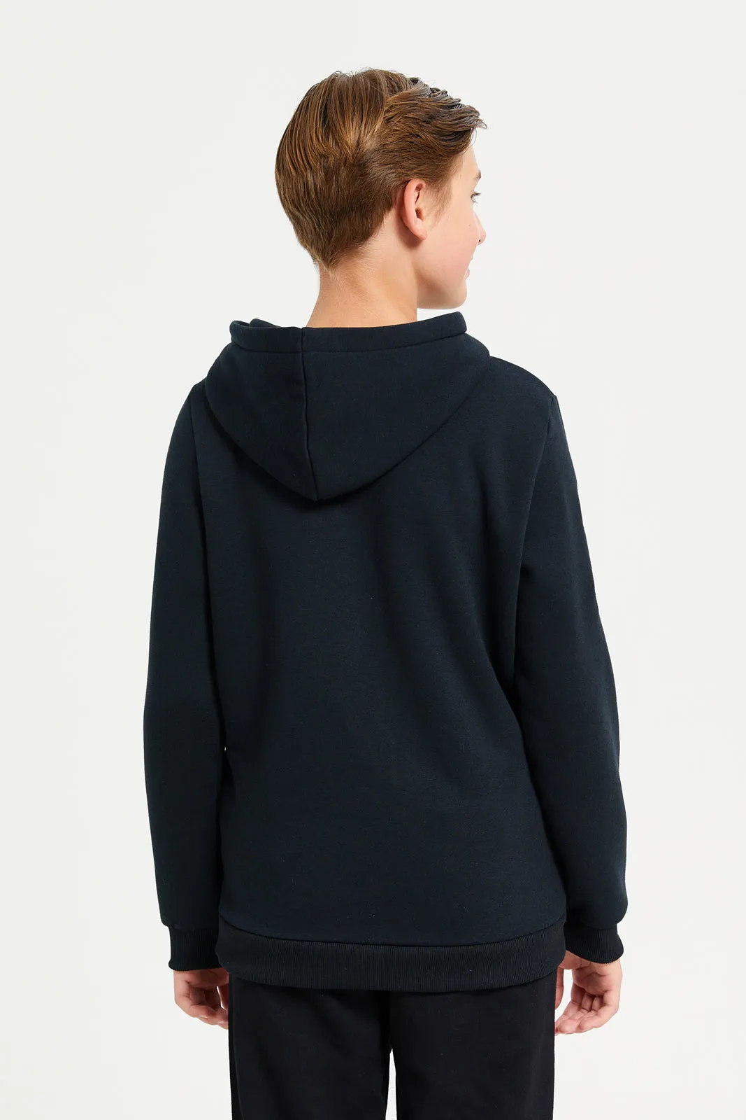 Senior Boys Black Towel Applique Hoody Sweatshirt sold by Redtag product image thumbnail 3