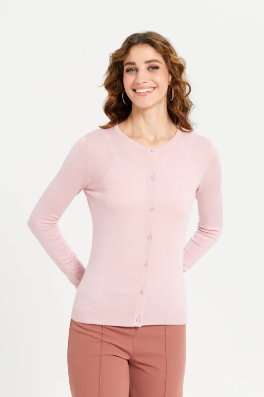 Women Pink Crew Neck Cardigan sold by Redtag