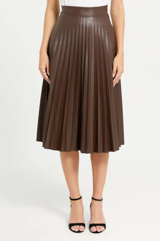 Women Brown Plain Pleated Skirt sold by Redtag