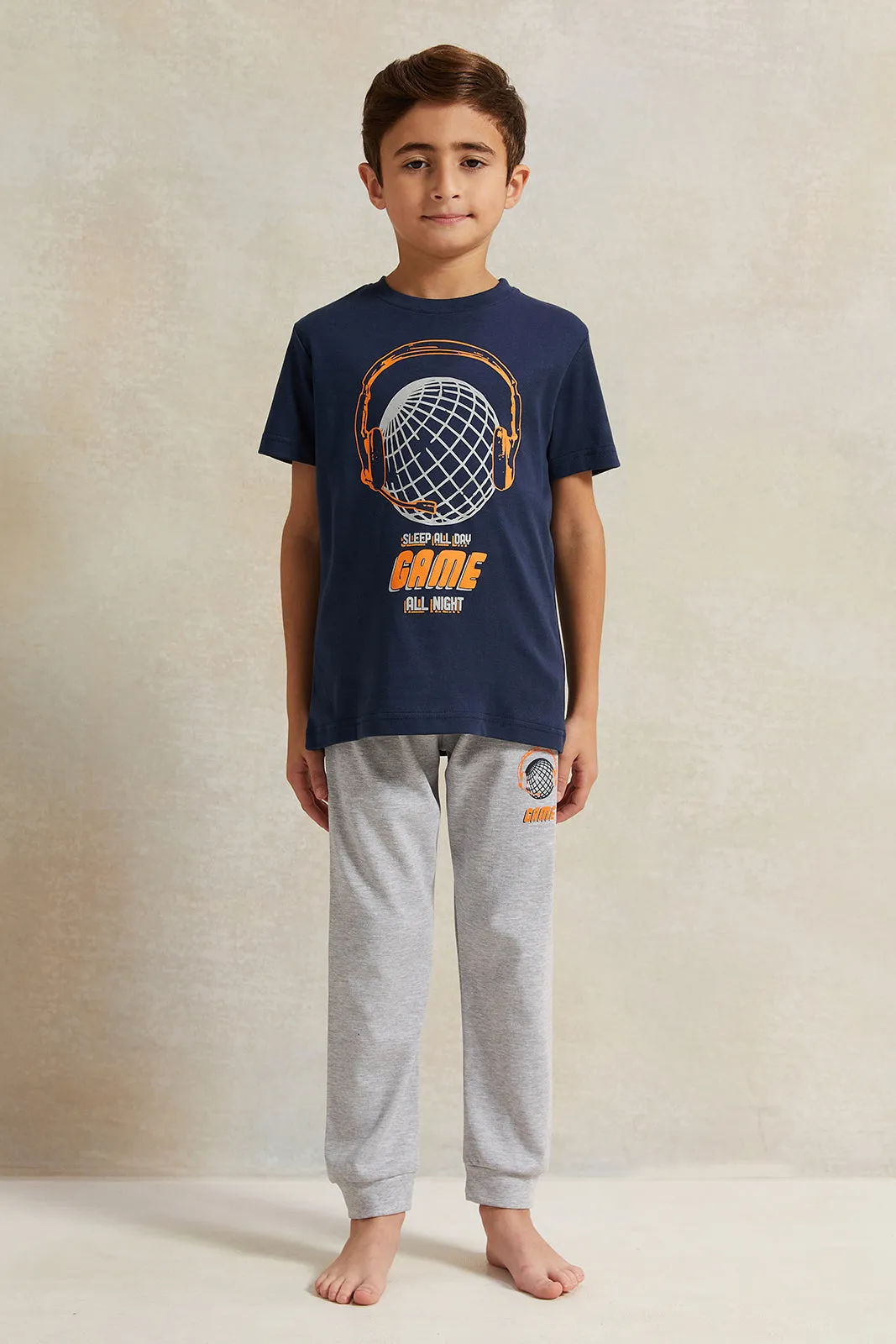 Boys Navy And Grey Printed Pyjama Set (2 Piece) sold by Redtag