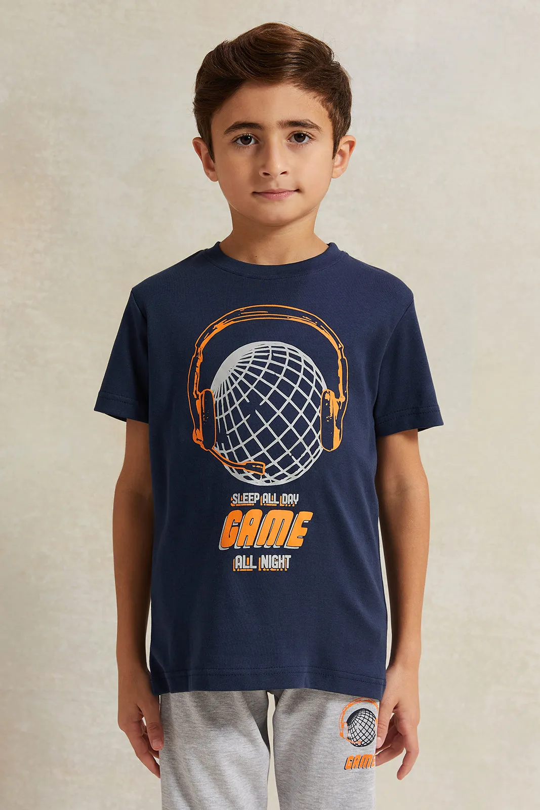 Boys Navy And Grey Printed Pyjama Set (2 Piece) sold by Redtag product image thumbnail 2