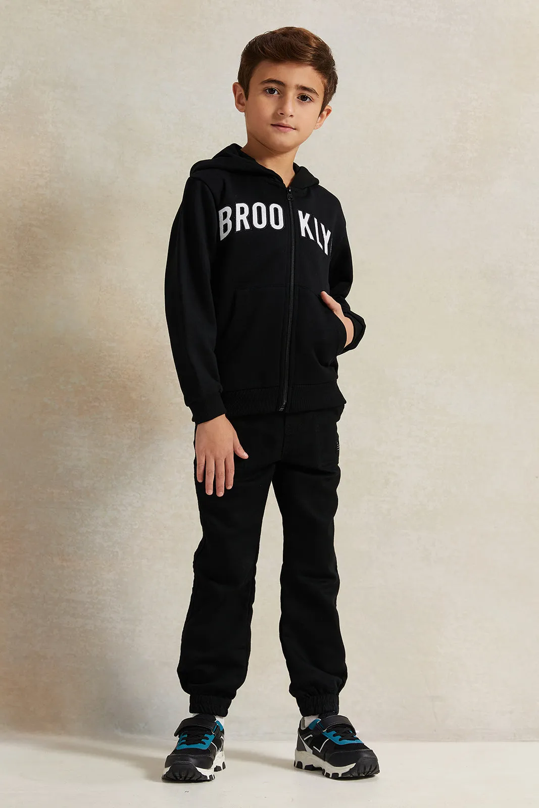 Boys Black Hooded Kangaroo Pocket Sweatshirt sold by Redtag product image thumbnail 2