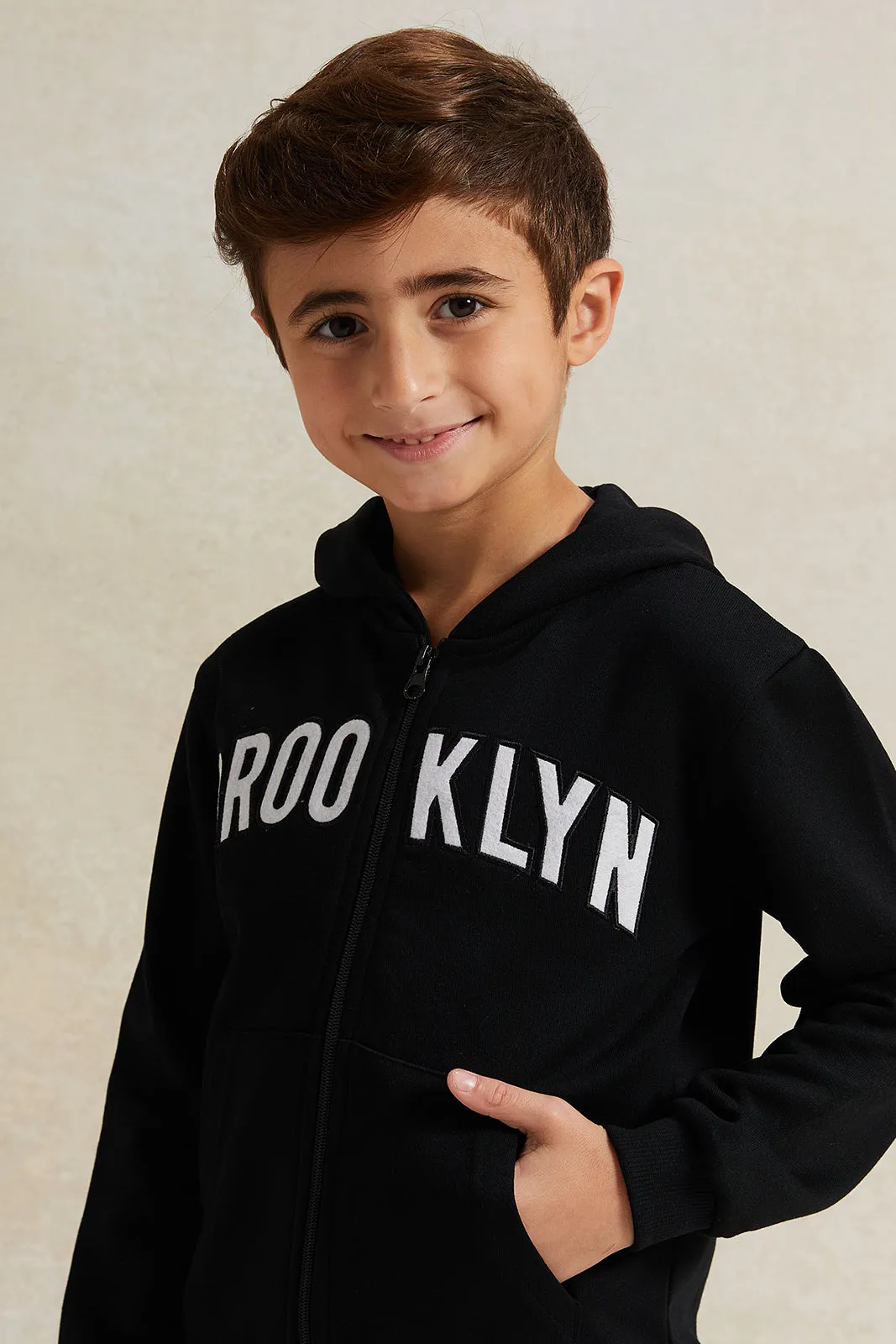Boys Black Hooded Kangaroo Pocket Sweatshirt sold by Redtag product image thumbnail 4