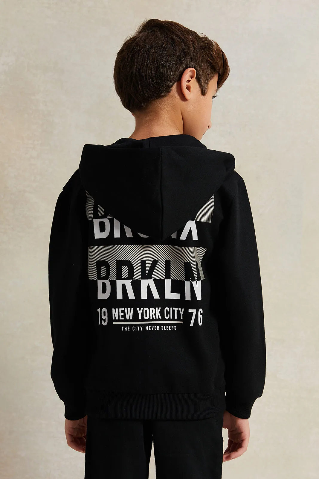 Boys Black Hooded Kangaroo Pocket Sweatshirt sold by Redtag product image thumbnail 3