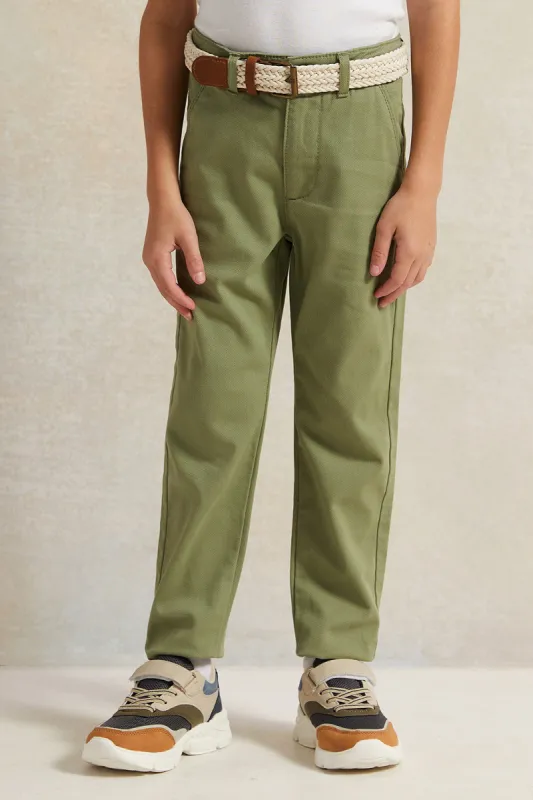 Boys Olive Belted Trousers sold by Redtag