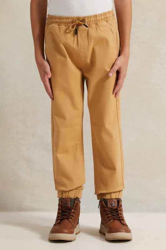 Boys Beige Twill Joggers sold by Redtag