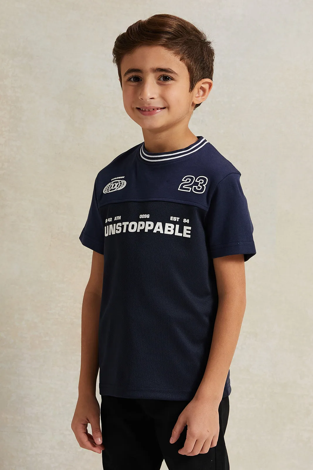 Boys Navy Unstoppable Printed T-Shirt sold by Redtag