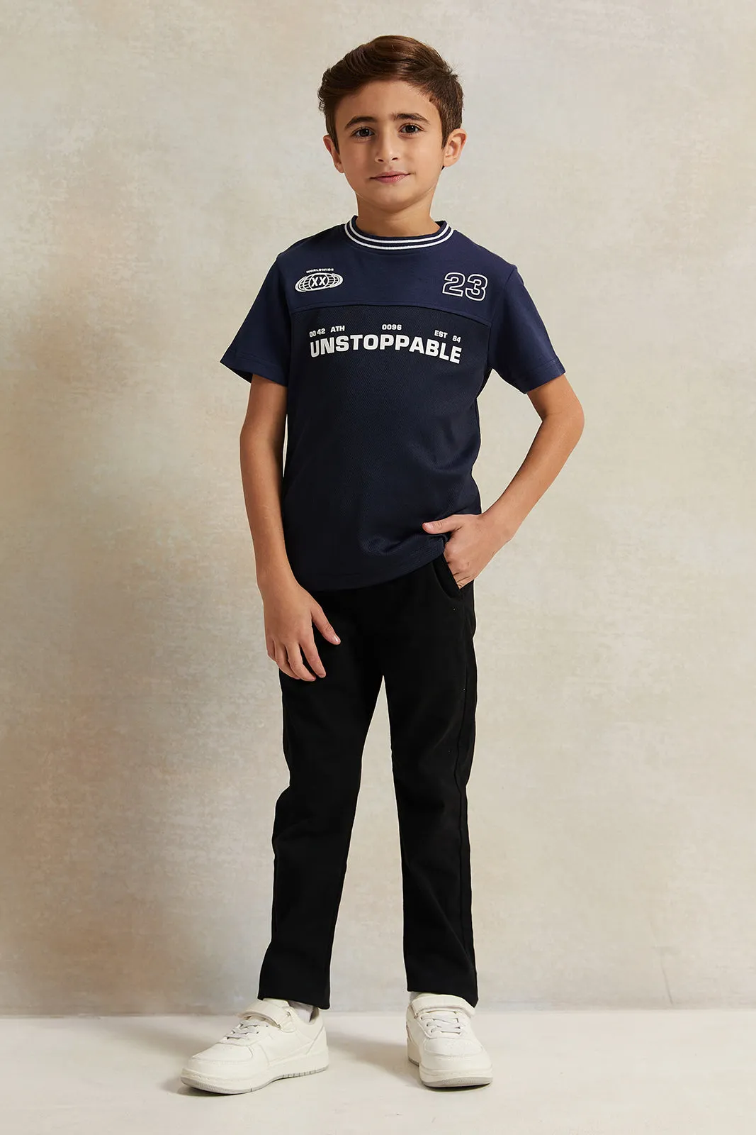 Boys Navy Unstoppable Printed T-Shirt sold by Redtag product image thumbnail 2